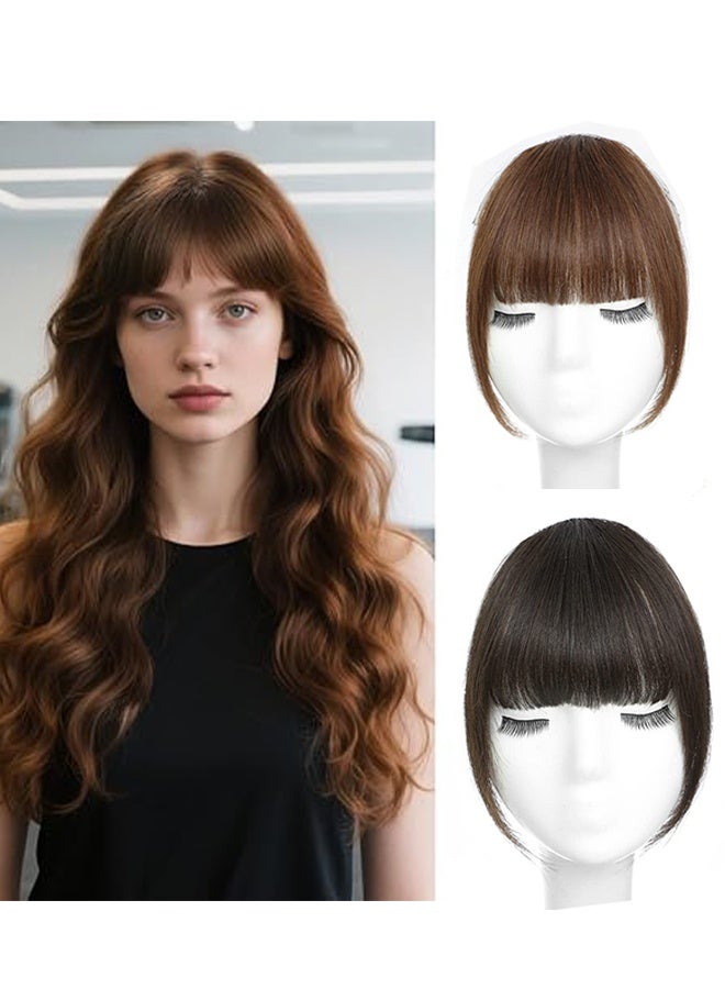 Happy D 2PCS Clip-in Bangs, 100% Human Hair Extensions, Lightweight Bangs for Women, Can Be Paired with Sideburn Hairpieces, Brown and Black - Image 1